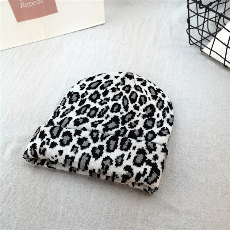 Wholesale Custom Slouchy Leopard Winter Knitted Beanie Hat Winter Headwear